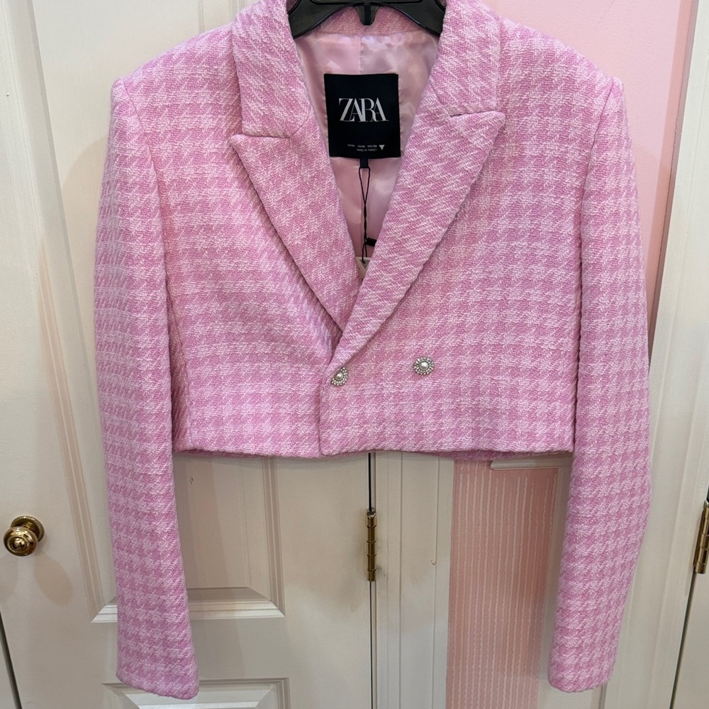 Zara Pink Houndstooth Blazer